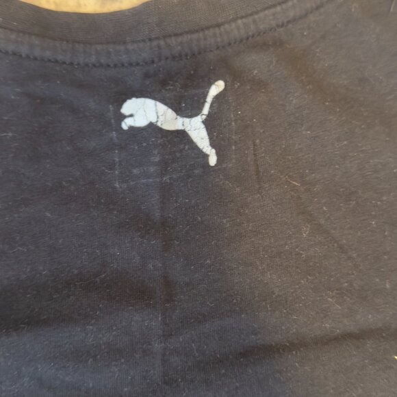 Puma Black & White Logo T-Shirt – Size L (14/16)- Small Bleach Stains - Picture 6 of 8